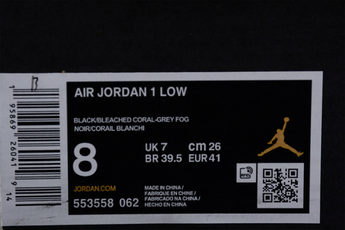 AIR JORDAN 1 LOW WHITE GREY BLACK PINK 553558-062