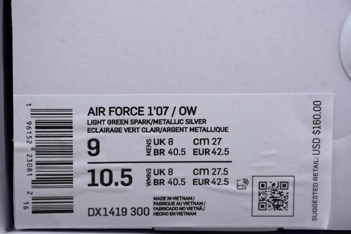 NIKE OW X AIR FORCE 1 LOW “LIGHT GREEN SPARK” DX1419-300